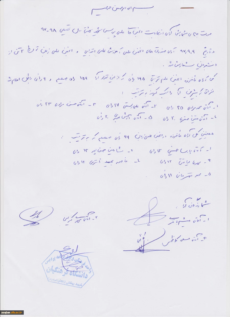 صورت جلسه انتخابات انجمن های علمی 97