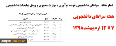 7 تا 13 اردیبهشت 98 در پردیس الزهرا(س) برگزار می شود:

برنامه های متنوع در هفته سراهای دانشجویی